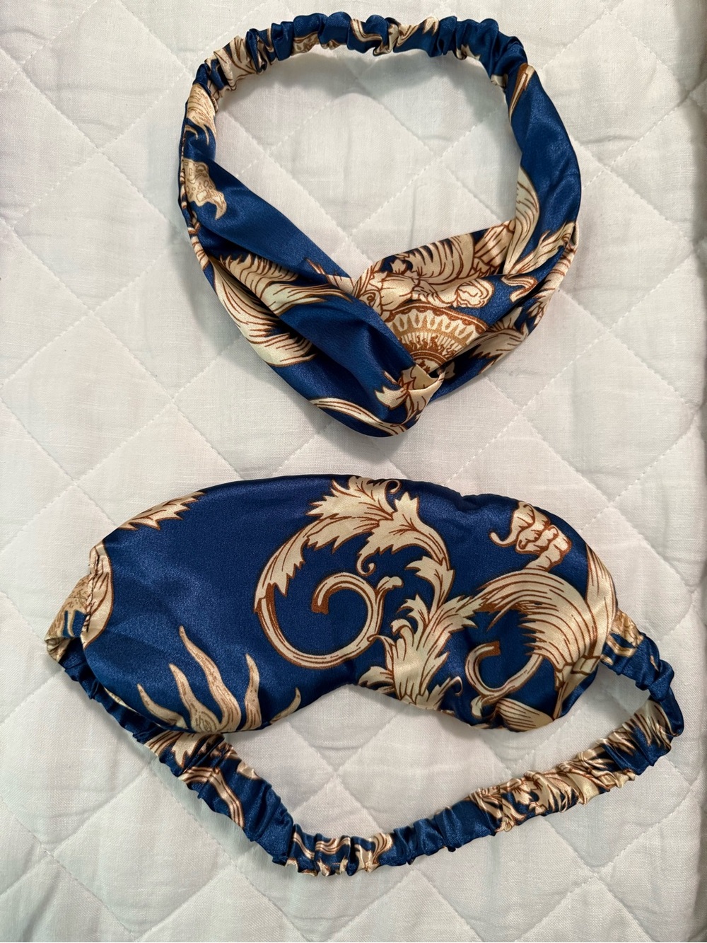 Navy Blue & Gold Satin Eye Mask and Headband Set